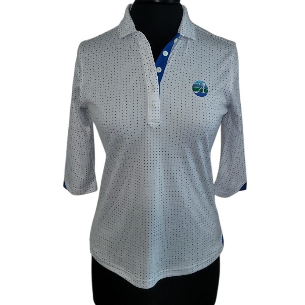 FootJoy White Polka Dot Golf Polo EUC Preppy Sporty Chic Country Club Athleisure